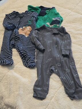 Carter's Navy Stripe, Green & Gray Baby Sleepers - 3-Pack